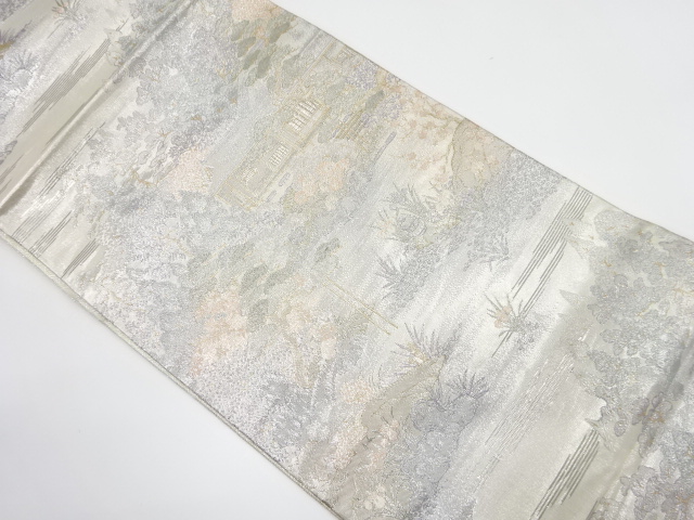 JAPANESE FUKURO OBI / PLATINUM FOIL / WOVEN SCENERY OF KYOTO